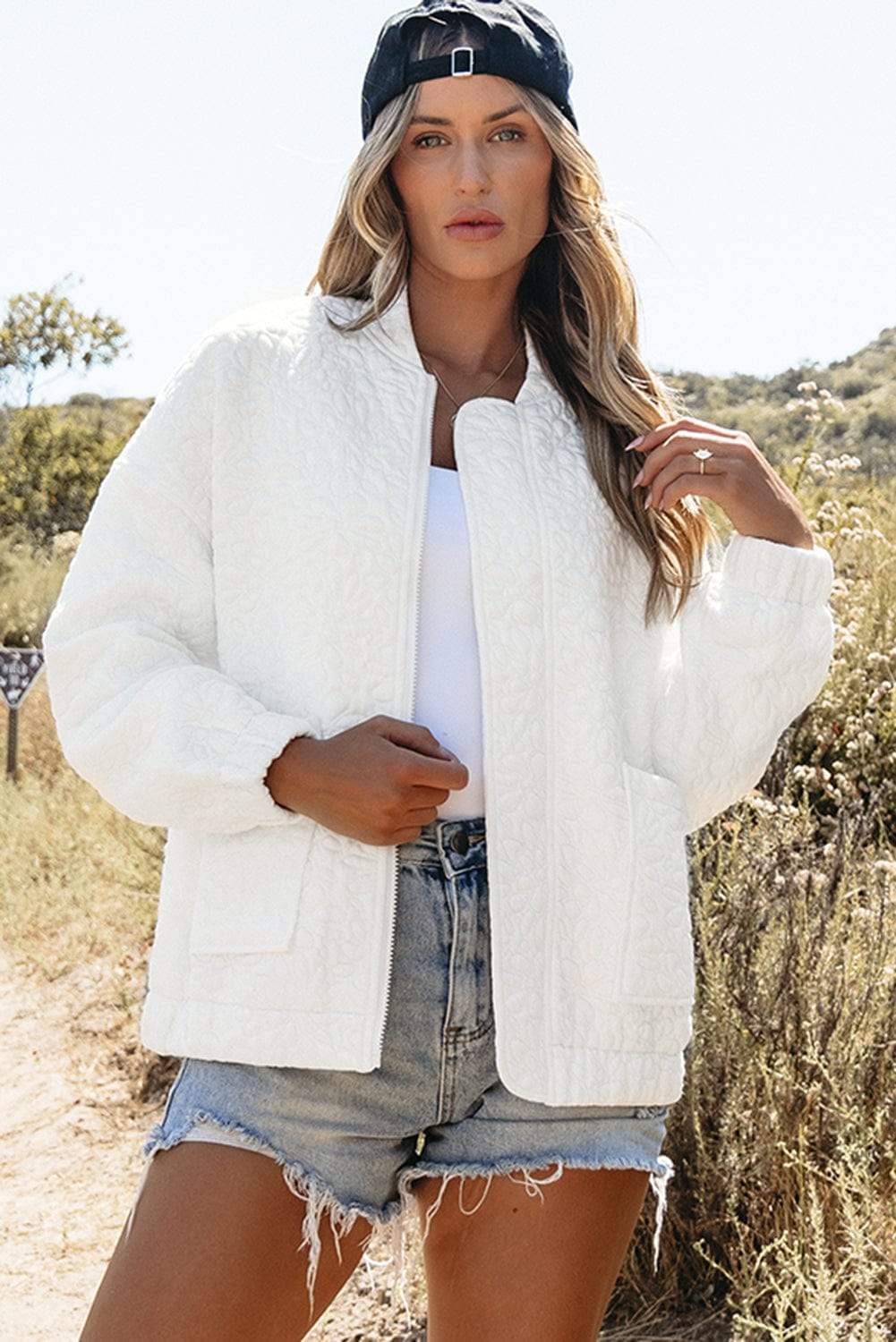 Baseball Collar Floral Quilted Jacket - Trendsi - Flyclothing LLC