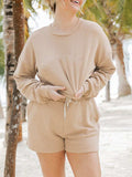 Ribbed Round Neck Long Sleeve Top and Shorts Set - Trendsi - Flyclothing LLC