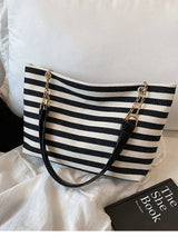 Striped Shoulder Bag with Chain Detail - Trendsi - Flyclothing LLC