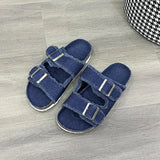 Raw Hem Open Toe Double Buckle Sandals - Trendsi - Flyclothing LLC