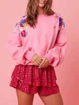 Sequin Round Neck Dropped Shoulder Sweatshirt - Trendsi - Flyclothing LLC