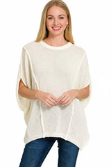 Zenana Drop Shoulder Short Sleeve Knit Top - Trendsi - Flyclothing LLC