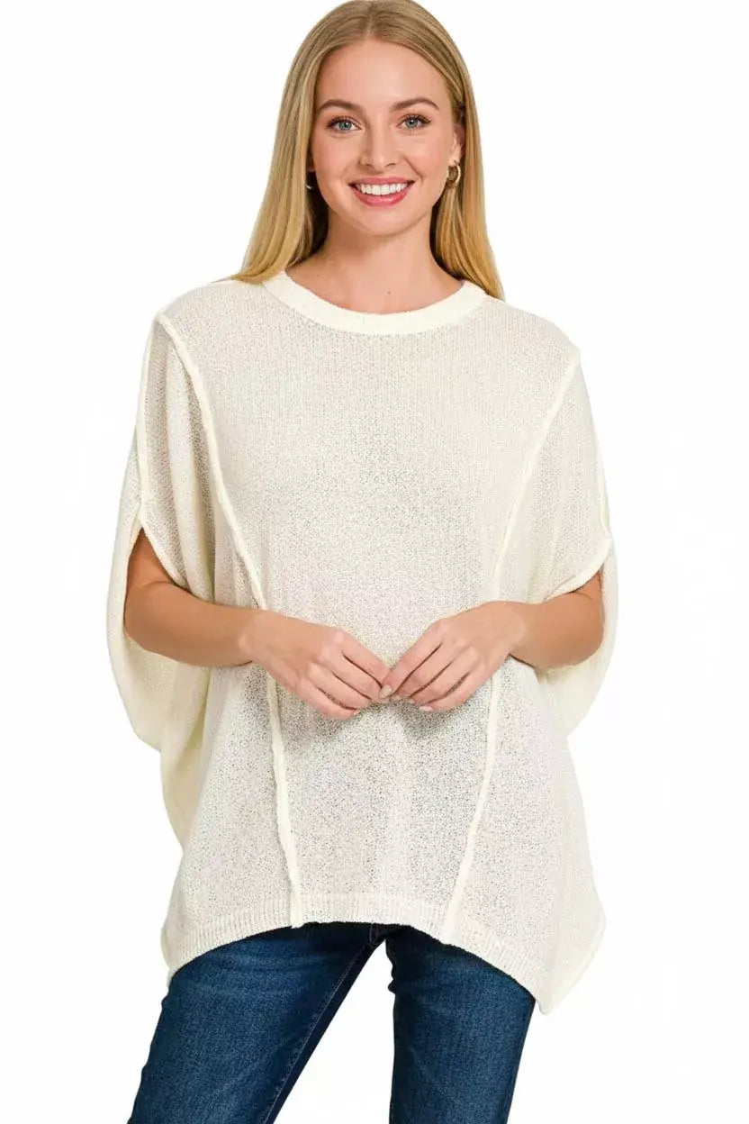Zenana Drop Shoulder Short Sleeve Knit Top - Trendsi - Flyclothing LLC