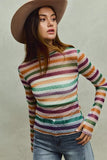 SO ME Mardi Gras Color Stripe Stretch Mesh Top - Trendsi - Flyclothing LLC