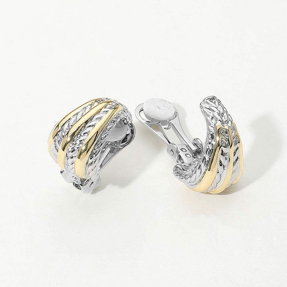 14K Gold Plated Two Tone Twisted Metal Dome Clip On Earrings - Madeline Love - Flyclothing LLC
