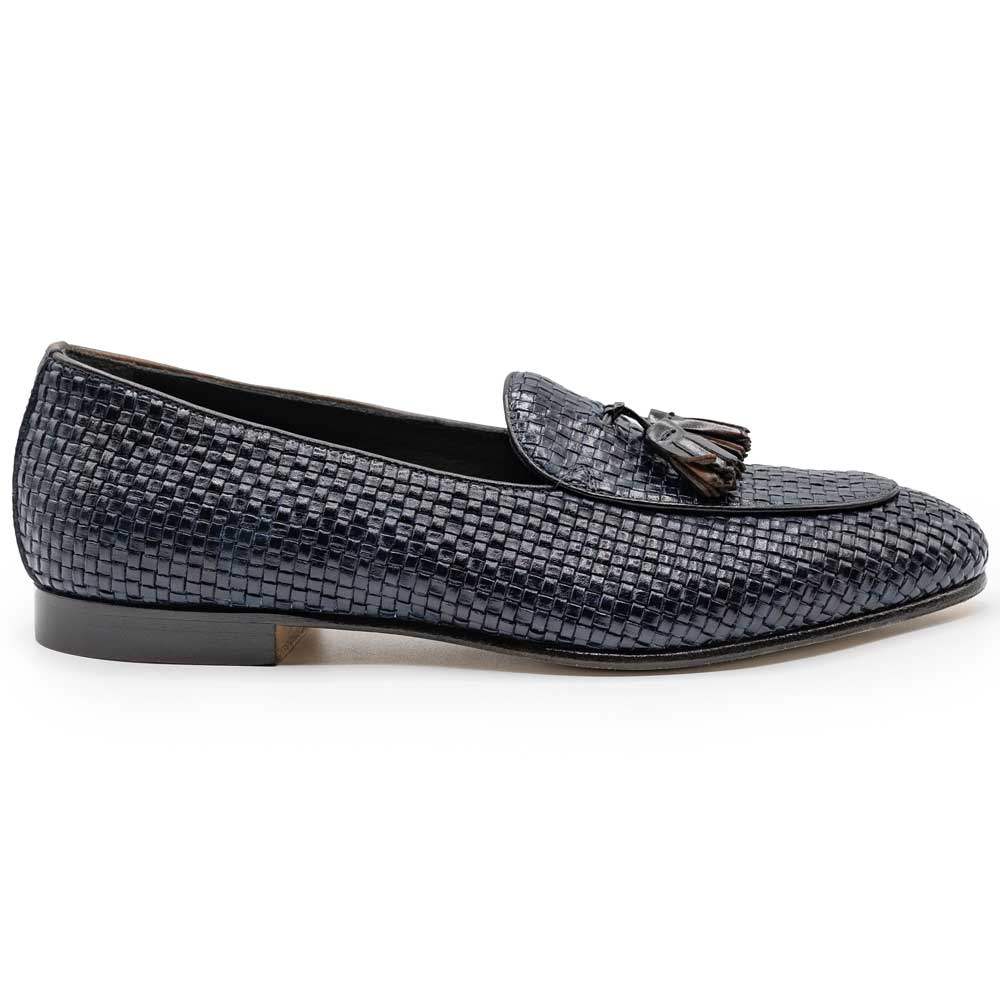 15-216-NVY TINO Calfskin Woven Tassel Loafer, Navy - Zelli Italia - Flyclothing LLC