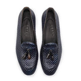15-216-NVY TINO Calfskin Woven Tassel Loafer, Navy - Zelli Italia - Flyclothing LLC