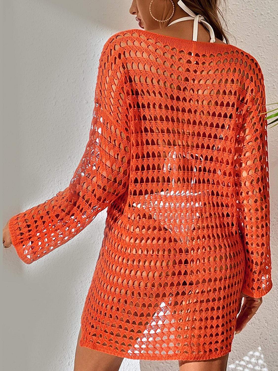 Openwork Boat Neck Long Sleeve Cover-Up - Trendsi - Flyclothing LLC