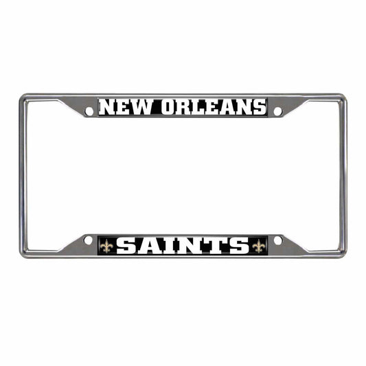 New Orleans Saints Chrome Metal License Plate Frame, 6.25in x 12.25in - New Orleans Saints