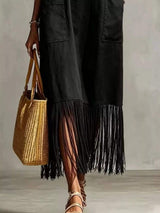Full Size Fringe V-Neck Spaghetti Strap Dress Plus Size - Trendsi - Flyclothing LLC