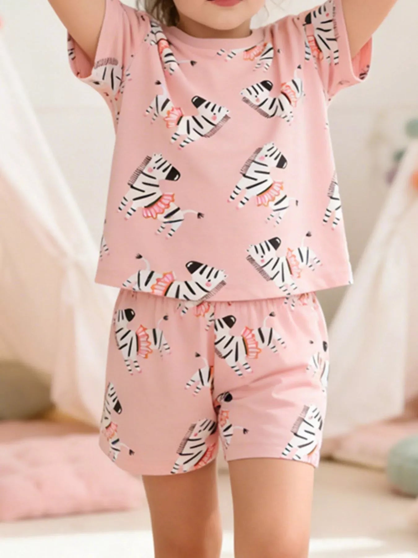Children's Zebra Print Round Neck Top and Shorts Set - Trendsi - Flyclothing LLC