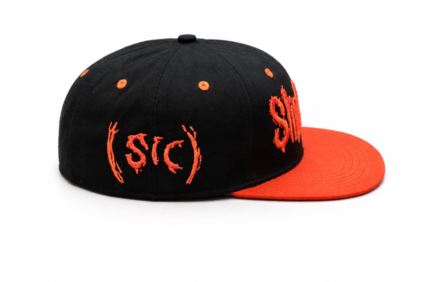 Slipknot Snapback
3D/Flat Embroidery 
Sublimated Underbill Bill Black/Red  6 Panel Flatbill Cap