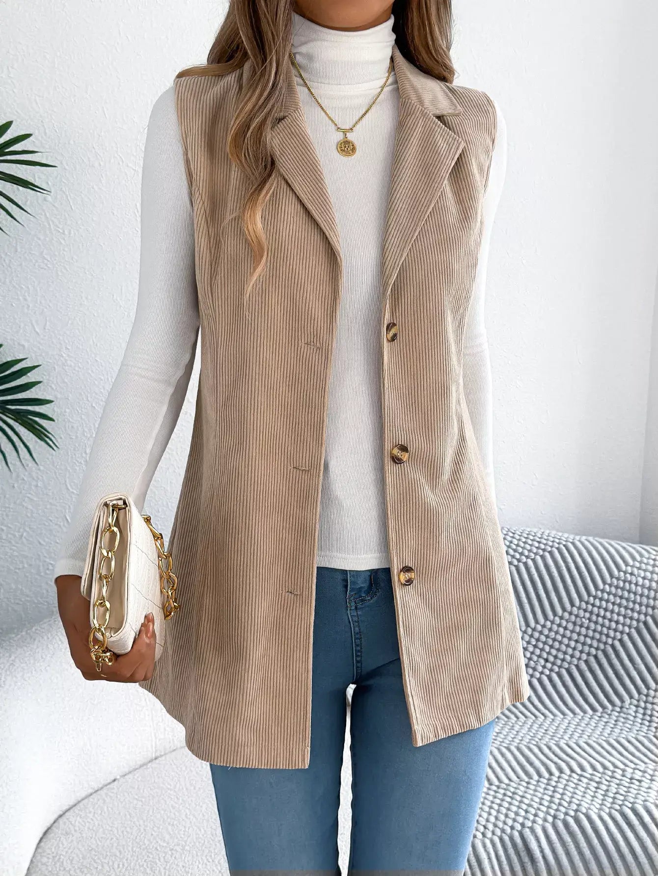 Button-Front Longline Vest Coat - Trendsi - Flyclothing LLC