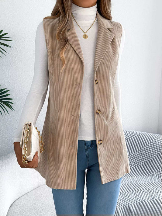 Button-Front Longline Vest Coat - Trendsi - Flyclothing LLC