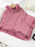 Fuzzy Hem Cable-Knit Poncho - Trendsi