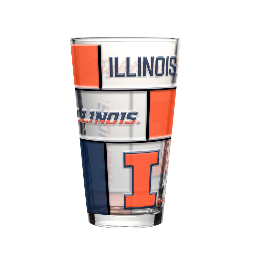 Illinois 16oz Quilted Stained Pint Glass - Logo Brands - Flyclothing LLC