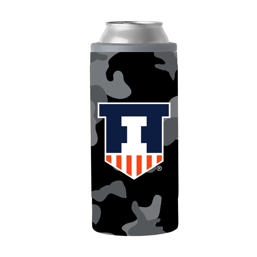 Illinois Black Camo 12oz Slim Can Coolie - Logo Brands - Flyclothing LLC