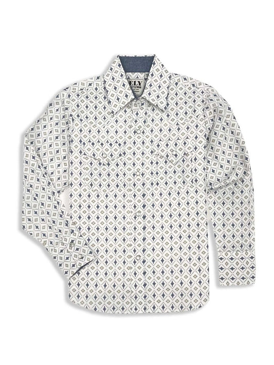 Boy's Ely Cattleman Long Sleeve Aztec Print Western Snap Shirt- Navy & White - Ely Cattleman - Flyclothing LLC