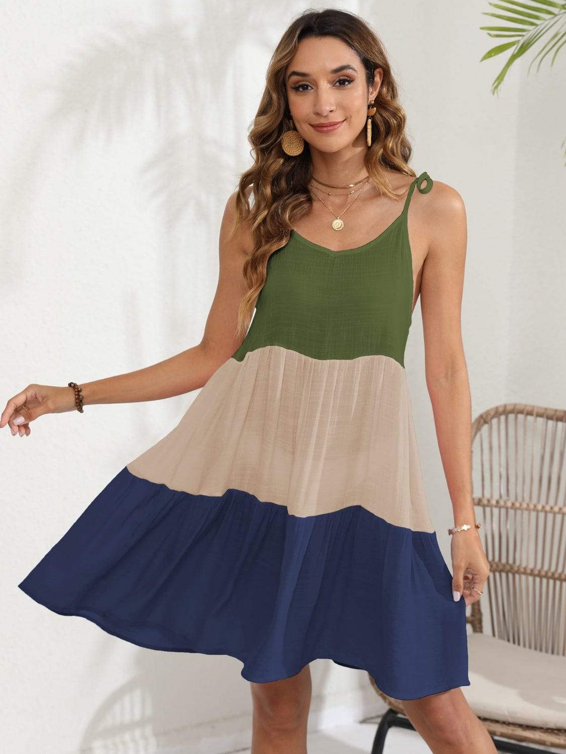 Color Block Spaghetti Strap Cover-Up Dress - Trendsi - Flyclothing LLC