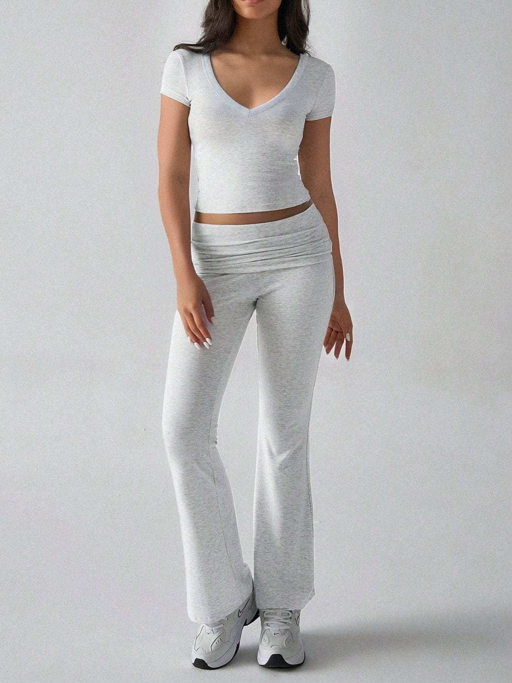 Devine V-Neck Top and Bootcut Leggings Set - Trendsi - Flyclothing LLC