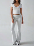 Devine V-Neck Top and Bootcut Leggings Set - Trendsi - Flyclothing LLC
