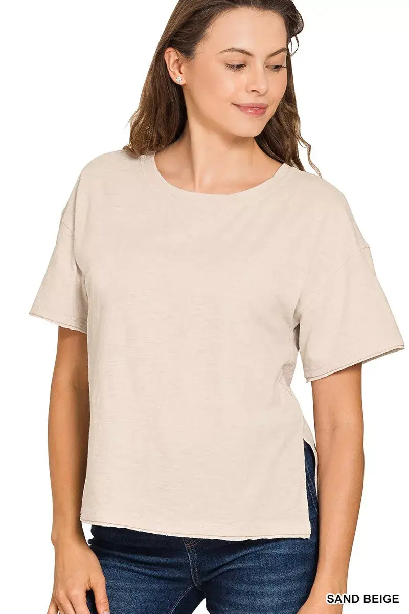 Zenana Cotton Slub Short Sleeve Tee - Trendsi - Flyclothing LLC
