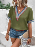 Full Size V-Neck Short Sleeve Blouse - Trendsi - Flyclothing LLC