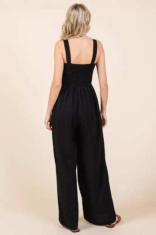 Mittoshop Smocked Wide Strap Wide Leg Overalls - Trendsi - Flyclothing LLC