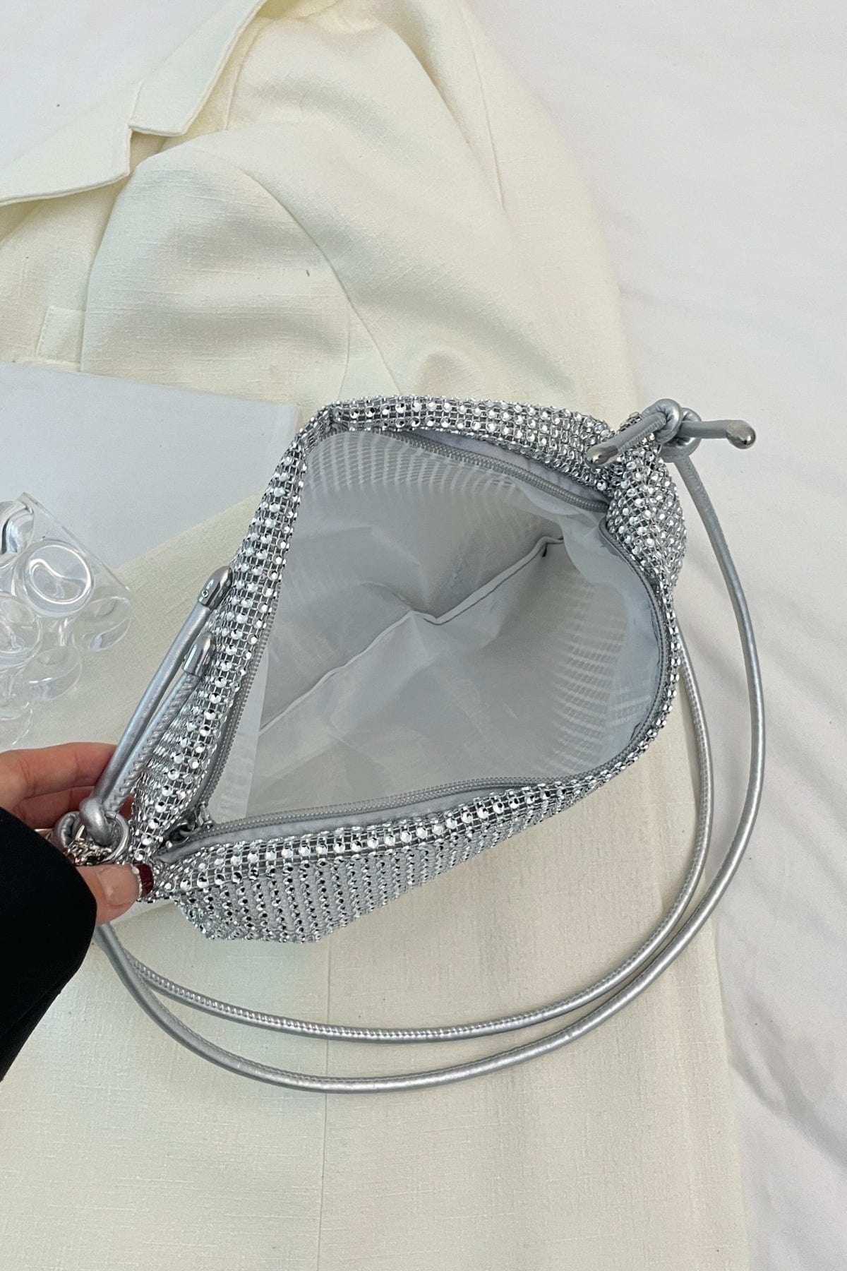Rhinestone Knotted Strap Crossbody Bag - Trendsi