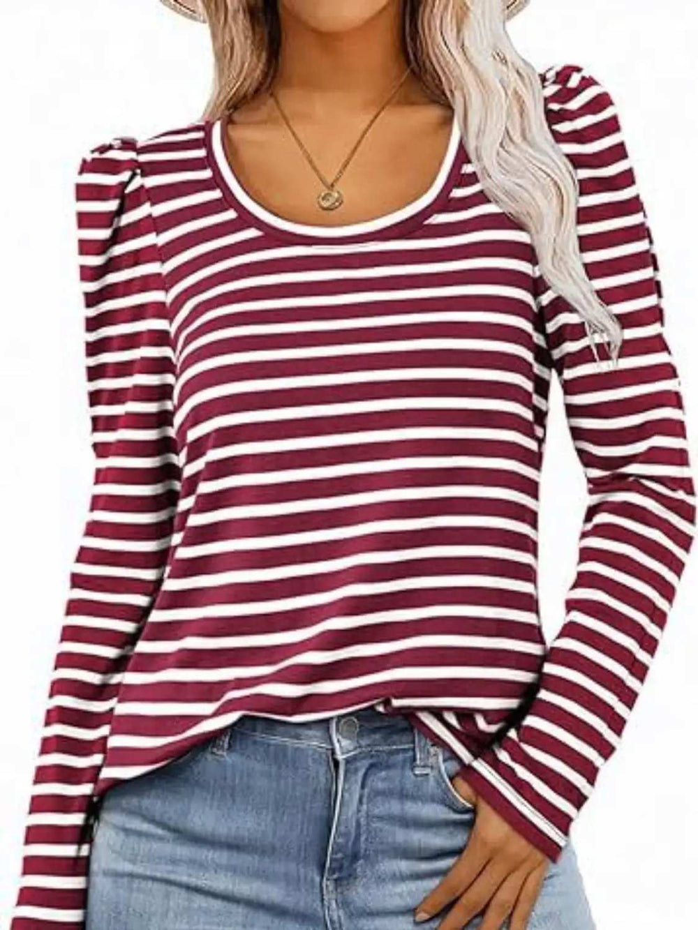 Striped Round Neck Long Sleeve T-Shirt - Trendsi - Flyclothing LLC