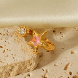 18K Gold-Plated Zircon Star Open Ring - Trendsi - Flyclothing LLC