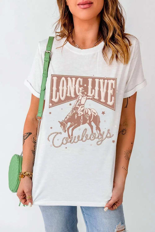 Cowboy Graphic Round Neck Short Sleeve T-Shirt - Trendsi - Flyclothing LLC
