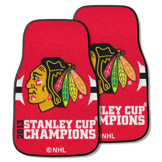 Chicago Blackhawks Front Carpet Car Mat Set - 2 Pieces, 2013 NHL Stanley Cup Champions - Chicago Blackhawks