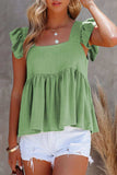 Full Size Ruffled Square Neck Cap Sleeve Blouse - Trendsi - Flyclothing LLC