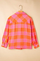 Plaid Collared Neck Button Up Jacket - Trendsi - Flyclothing LLC