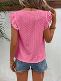 Eyelet Round Neck Cap Sleeve Top - Trendsi - Flyclothing LLC