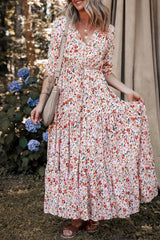 Boho Half Sleeve Floral V Neck Maxi Dress - Trendsi - Flyclothing LLC