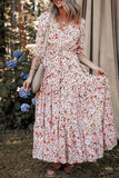 Boho Half Sleeve Floral V Neck Maxi Dress - Trendsi