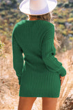 Cable-Knit Surplice Lantern Sleeve Sweater Dress - Trendsi - Flyclothing LLC