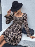 Leopard Smocked Flounce Sleeve Mini Dress - Trendsi - Flyclothing LLC