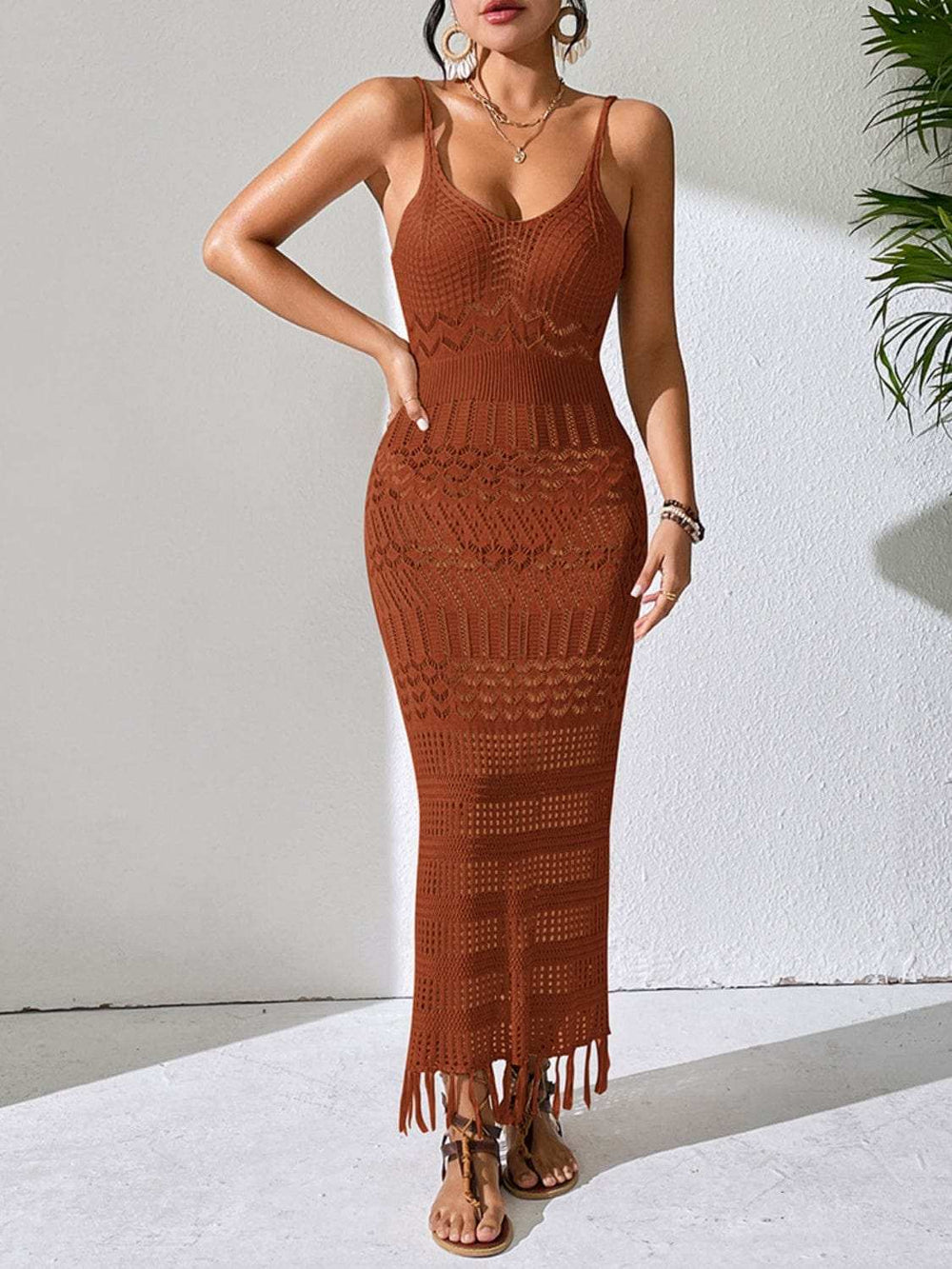 Openwork Scoop Neck Cover-Up Dress - Trendsi - Flyclothing LLC
