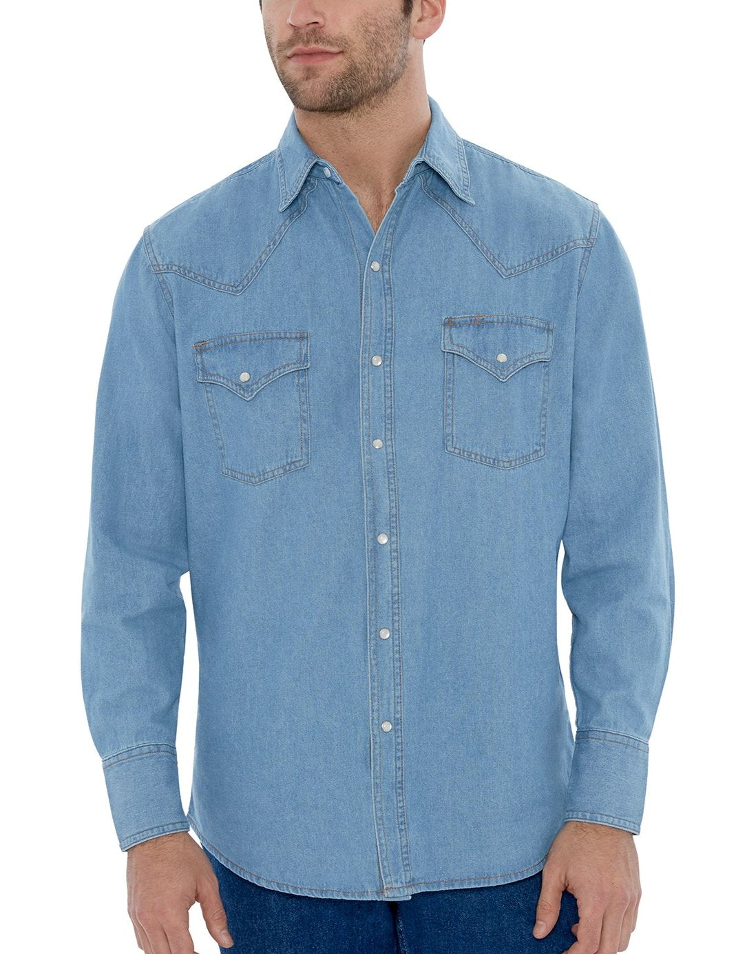Men's Ely Cattleman Long Sleeve Washed Denim Western Snap Shirt