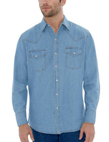 Men's Ely Cattleman Long Sleeve Washed Denim Western Snap Shirt
