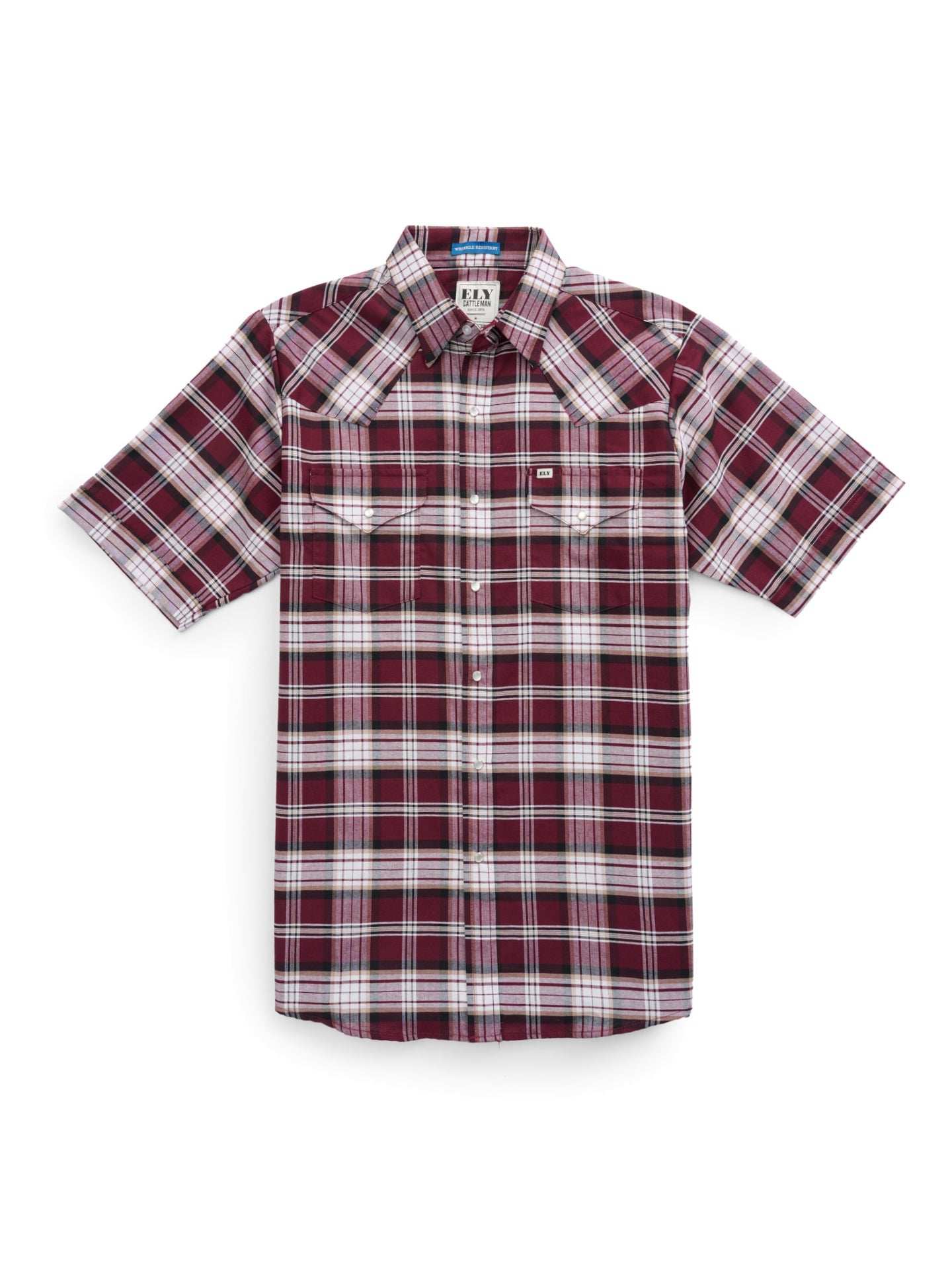 Men's Ely Cattleman Short Sleeve Western Wrinkle Resistant Plaid Shirt - Ely Cattleman - Flyclothing LLC
