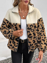 Leopard Zip Up Fleece Jacket - Trendsi - Flyclothing LLC