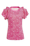 Ruffled Printed Round Neck Short Sleeve Blouse - Trendsi - Flyclothing LLC