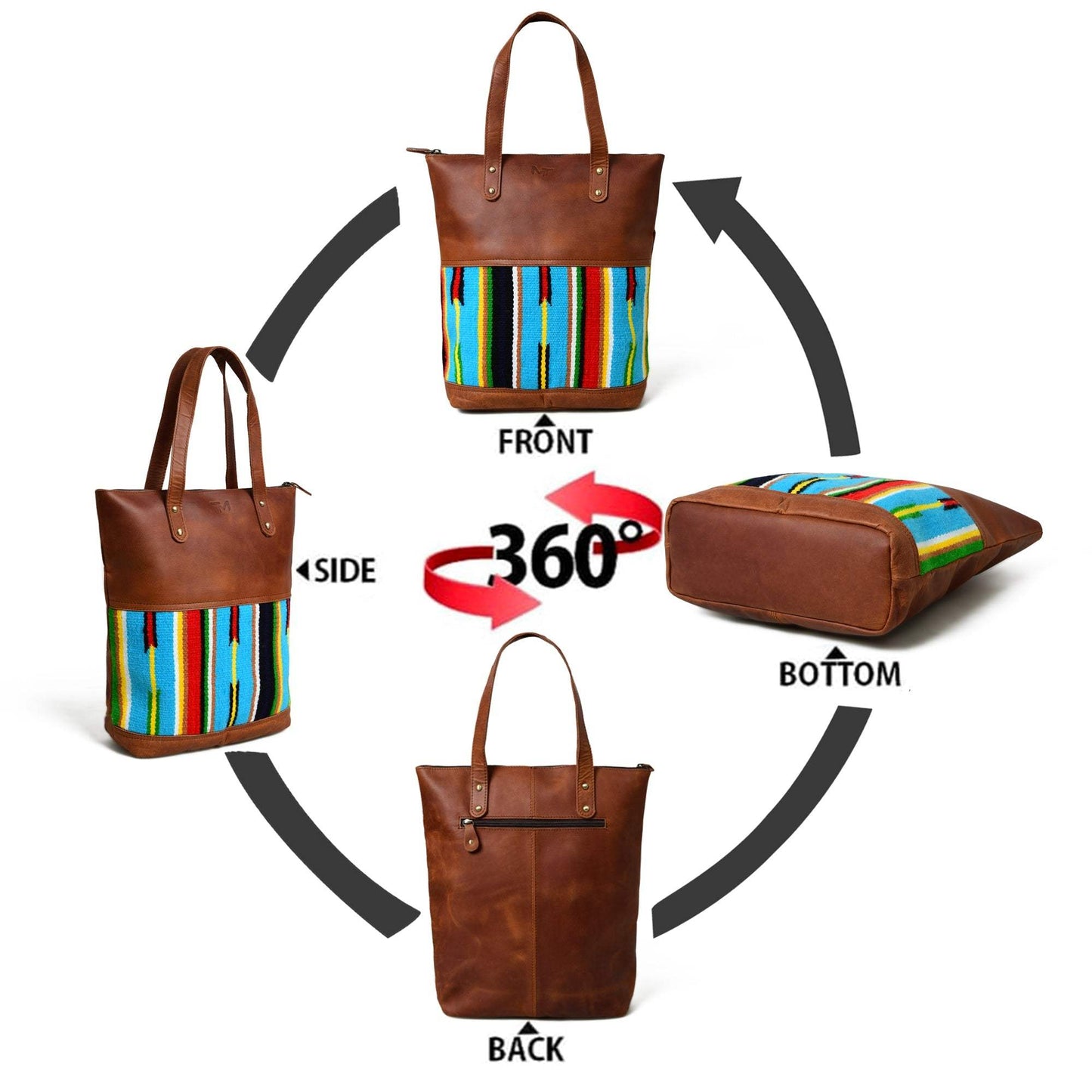 Multicoloured Leather Tote Bag - Classy Leather Bags - Flyclothing LLC