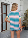 Striped Round Neck Short Sleeve T-Shirt - Trendsi - Flyclothing LLC