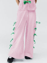 Side Tied Plaid Pants - Trendsi - Flyclothing LLC