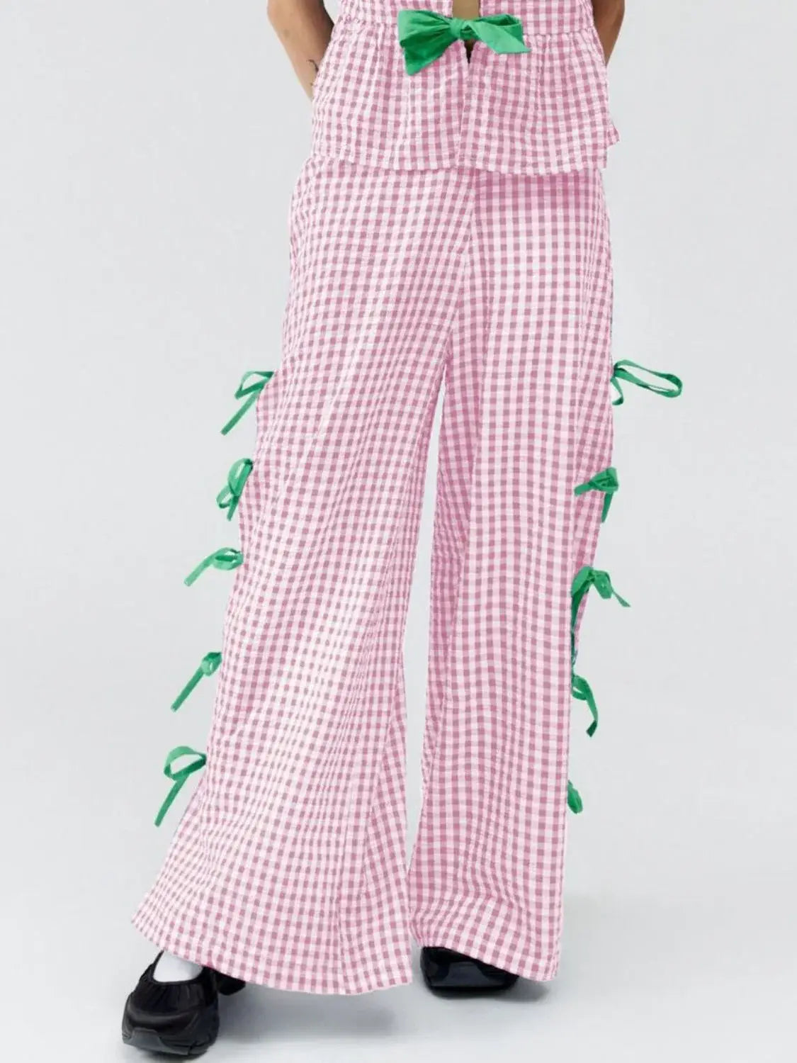 Side Tied Plaid Pants - Trendsi - Flyclothing LLC
